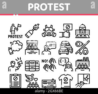 Icone di protesta e Strike Collection Set Vector Illustrazione Vettoriale