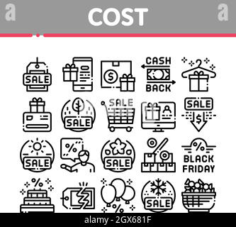 Riduzione dei costi icone di raccolta di vendita Imposta vettore Illustrazione Vettoriale