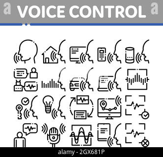 Controllo vocale elementi di una collezione di icone vettore Set Illustrazione Vettoriale