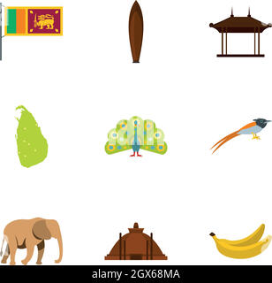 Viaggio in Sri Lanka icone set, stile piatto Illustrazione Vettoriale