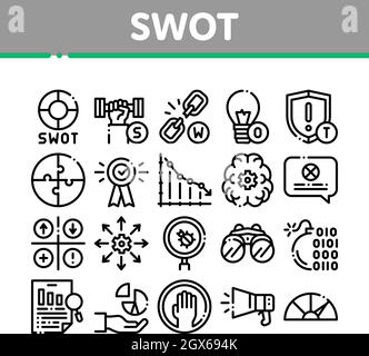 Icone Di Raccolta Della Strategia Di Analisi Swot Set Vector Illustrazione Vettoriale