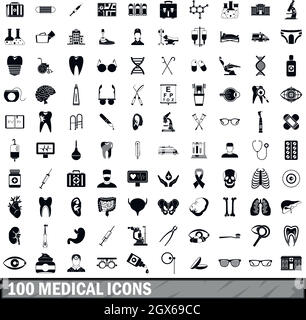 100 medici set di icone in stile semplice Illustrazione Vettoriale