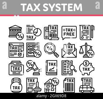 Imposta Vettore Icone Raccolta Finanziaria Sistema Fiscale Illustrazione Vettoriale