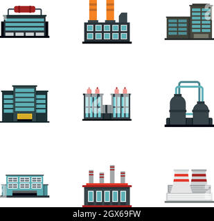 Set icone impianto elettrico industriale, stile piatto Illustrazione Vettoriale