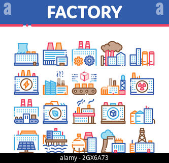 Icone di collezione industriale di fabbrica Imposta vettore Illustrazione Vettoriale