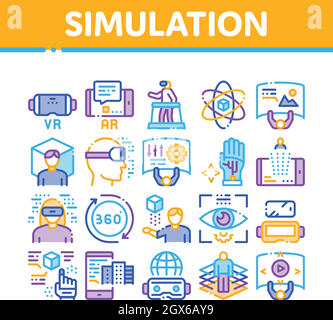 Icone di raccolta di strumenti di simulazione Imposta vettore Illustrazione Vettoriale