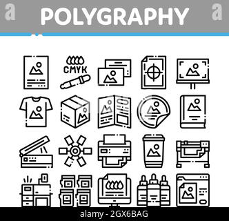 Icone del servizio di stampa poligrafica Imposta vettore Illustrazione Vettoriale