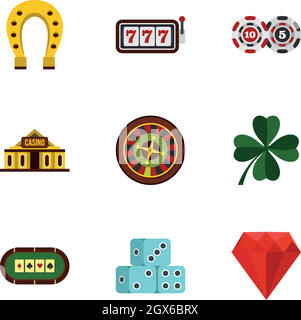 Set icone elementi Casino, stile piatto Illustrazione Vettoriale