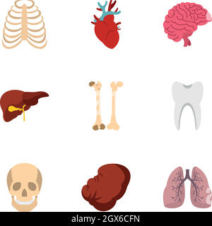 Set icone anatomiche organi umani, stile piatto Illustrazione Vettoriale