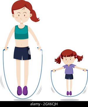 Corda di salto della madre e della figlia Illustrazione Vettoriale