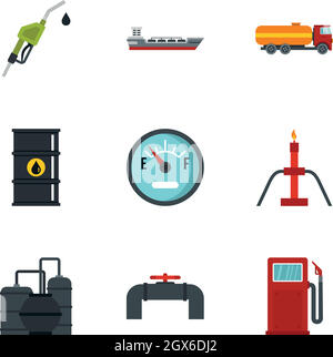 Set icone carburante e olio, stile piatto Illustrazione Vettoriale