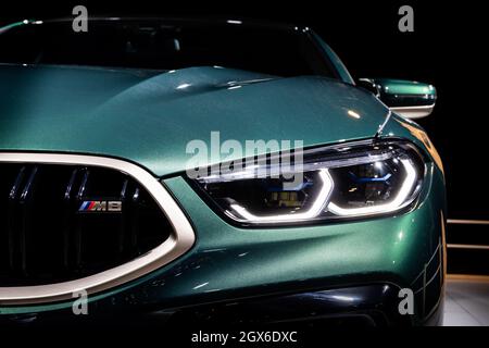 BMW M8 concorrenza Gran Coupe auto sportiva al Salone Autosalon 2020. Bruxelles, Belgio - 9 gennaio 2020. Foto Stock
