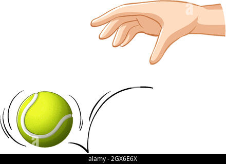 Palla da tennis caduta a mano per esperimento di gravità Illustrazione Vettoriale