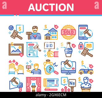 Aste Buying and Selling Goods icone Set Vector Illustrazione Vettoriale