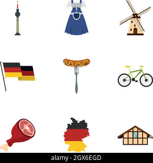 Set icone elementi Germania, stile piatto Illustrazione Vettoriale