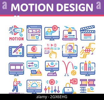 Icone della raccolta di Motion Design Studio Imposta vettore Illustrazione Vettoriale