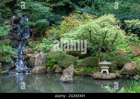 Giardino giapponese con acqua ad albuquerque, nuovo messico Foto Stock