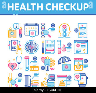Health Checkup Medical Collection icone Set Vector Illustrazione Vettoriale