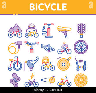 Bicycle Bike Details Collection Icons Set Vector Illustrazione Vettoriale