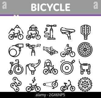 Bicycle Bike Details Collection Icons Set Vector Illustrazione Vettoriale