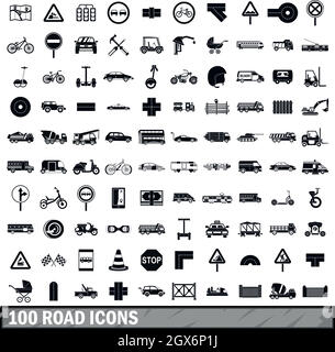 100 Strada set di icone, stile semplice Illustrazione Vettoriale