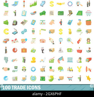 100 scambi set di icone, stile cartoon Illustrazione Vettoriale