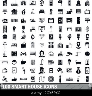 100 smart house set di icone in stile semplice Illustrazione Vettoriale