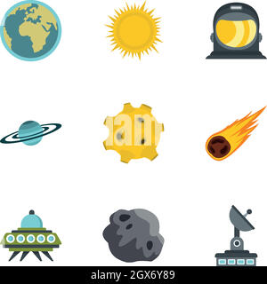 Set icone elementi spazio, stile piatto Illustrazione Vettoriale