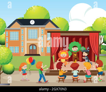 I bambini di eseguire sul palco Illustrazione Vettoriale