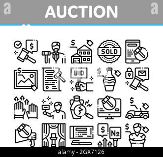 Aste Buying and Selling Goods icone Set Vector Illustrazione Vettoriale