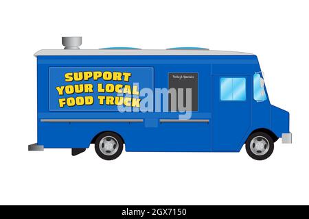 Sostenga il vostro camion dell'alimento locale su un camion blu lungo dell'alimento - illustrazione del vettore Illustrazione Vettoriale