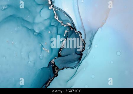 Colore acqua dell'oceano. Inchiostri alcolici Blu Abstract Foto Stock