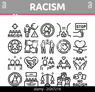 Icone della raccolta di discriminazione del razzismo Imposta vettore Illustrazione Vettoriale