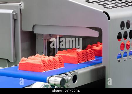 Formazione di salsicce da carne macinata per imballaggio Foto Stock