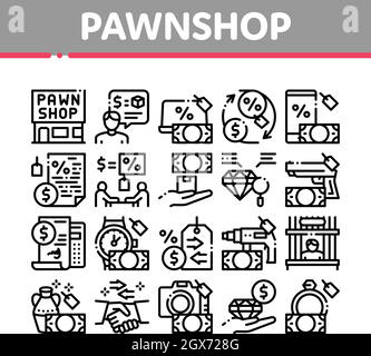 Collezione di scambio di Pawnshop icone Imposta vettore Illustrazione Vettoriale
