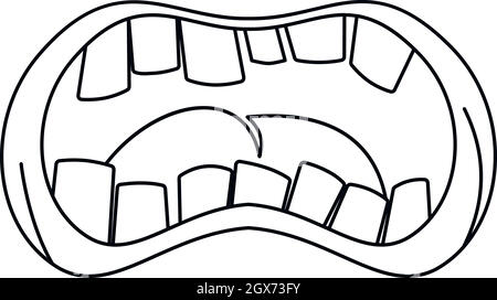 Aprire la bocca con denti storti, l'icona di stile di contorno Illustrazione Vettoriale