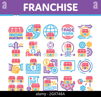 Franchising Business Collection icone Set Vector Illustrazione Vettoriale