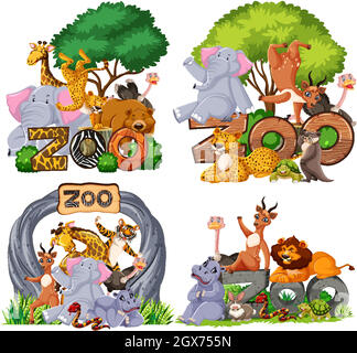 Set di animali da zoo con banner Illustrazione Vettoriale