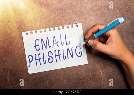 Firma che mostra il phishing e-mail. E-mail di panoramica aziendale che possono collegarsi a siti Web che distribuiscono malware scrivere Note e idee importanti Foto Stock