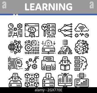 Machine Learning ai Collection Icons Imposta vettore Illustrazione Vettoriale