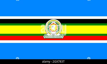 Minsk, Bielorussia - Maggio, 2021: Bandiera della Comunità dell'Africa Orientale che sventolava nel vento a flagpole sullo sfondo del cielo blu. illustrazione 3d. Foto Stock