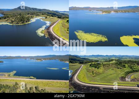 Collage di immagini colorate del bacino idrografico e del muro di Teemburra Dam, Mackay, Queensland, Australia Foto Stock