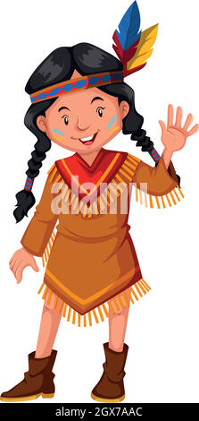 Native american indian girl wonding hello Illustrazione Vettoriale