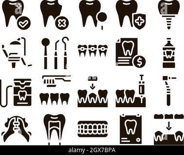 Collezione Stomatologia Glyph icone Set Vector Illustrazione Vettoriale