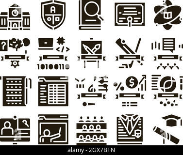 Vettore del set di glyph educativo dell'Accademia Illustrazione Vettoriale