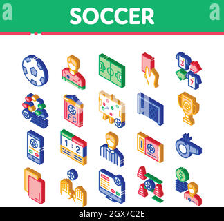 Calcio gioco di calcio Isometrica icone Set Vector Illustrazione Vettoriale