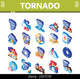 Vettore di impostazione icone isometriche di Tornado e uragano Illustrazione Vettoriale