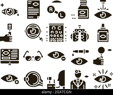 Optometria Medical Aid Glyph Set Vector Illustrazione Vettoriale