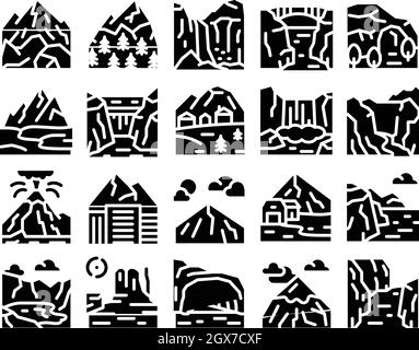 Mountain Landscape Glyph Set Vector Illustrazione Vettoriale