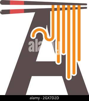 Lettera A con bacchette e modello di logo con icona a forma di tagliatappi Illustrazione Vettoriale